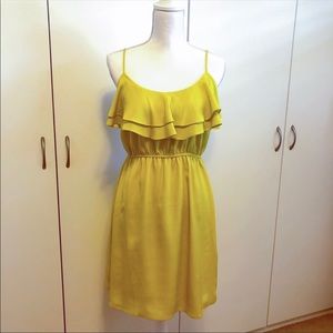 HP 🎉 Chartreuse Spaghetti Strap Ruffle Dress